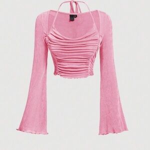 Pink Ruched Long‎ Sleeve Top